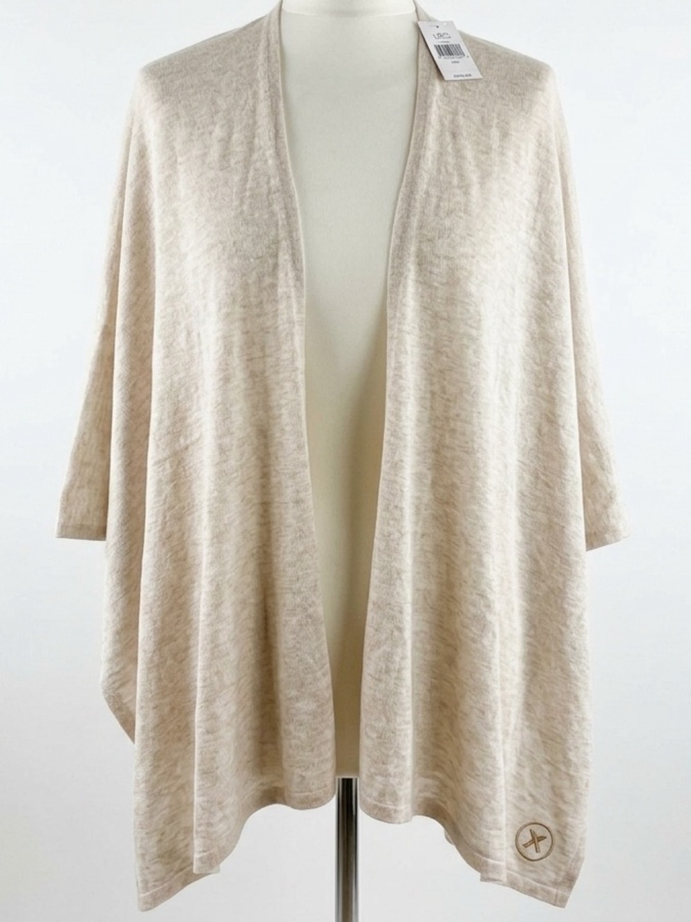 LOFT Lightweight Open-Front Poncho Wrap Cardigan in Light Cream